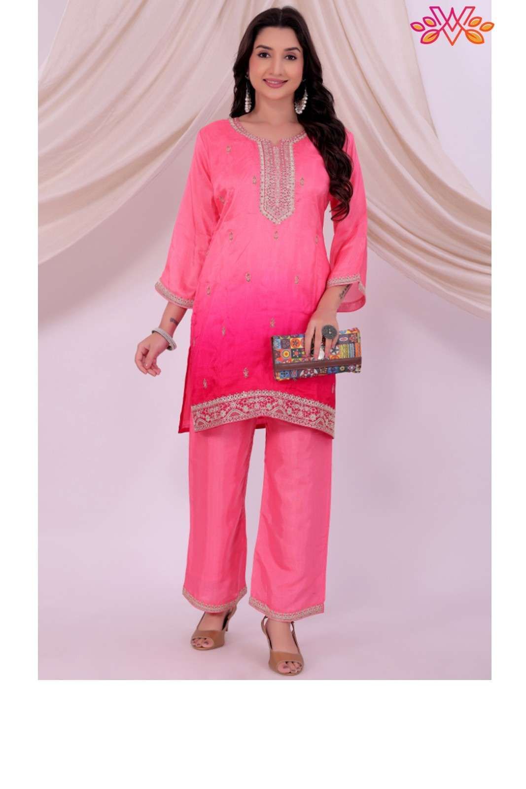 Dark Pink Ombre Dola Silk..